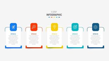 Five Step Infographic design element template for presentation. info graphic illustration. process diagram and presentations step, banner, flow chart, 5 option template. vector