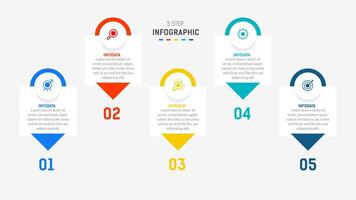 Five Step Infographic design element template for presentation. info graphic illustration. process diagram and presentations step, banner, flow chart, 5 option template. vector