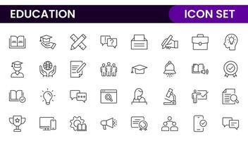 Education line icons collection. Big UI icon set in a flat design. Thin outline icons pack. Thin line icons set of academic subjects and education. Outline symbol collection. vector
