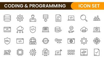 Programming coding set of web icons in line style. Software development icons for web and mobile app. Code, api, programmer, developer, information technology, coder and more. vector