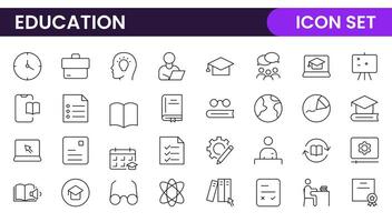 Education line icons collection. Big UI icon set in a flat design. Thin outline icons pack. Thin line icons set of academic subjects and education. Outline symbol collection. vector