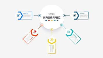 Five Step Infographic design element template for presentation. info graphic illustration. process diagram and presentations step, banner, flow chart, 5 option template. vector