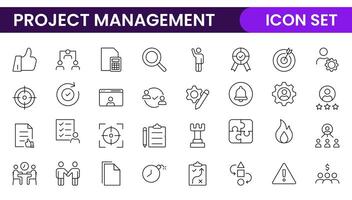 Project Management web icons in line style. Outline icon collection related to Schedule, human resource, management, development, planning, and more. vector