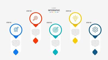 Five Step Infographic design element template for presentation. info graphic illustration. process diagram and presentations step, banner, flow chart, 5 option template. vector