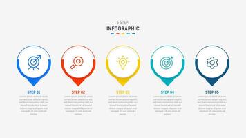 Five Step Infographic design element template for presentation. info graphic illustration. process diagram and presentations step, banner, flow chart, 5 option template. vector