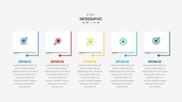 Five Step Infographic design element template for presentation. info graphic illustration. process diagram and presentations step, banner, flow chart, 5 option template. vector