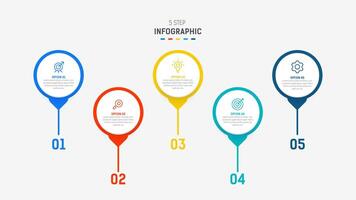 Five Step Infographic design element template for presentation. info graphic illustration. process diagram and presentations step, banner, flow chart, 5 option template. vector