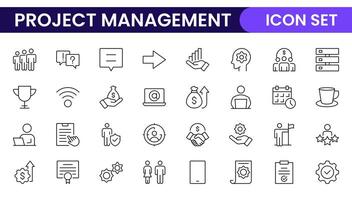 Project Management web icons in line style. Outline icon collection related to Schedule, human resource, management, development, planning, and more. vector