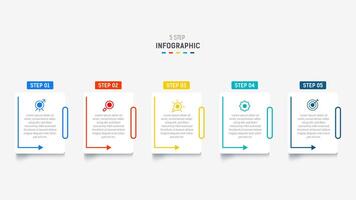 Five Step Infographic design element template for presentation. info graphic illustration. process diagram and presentations step, banner, flow chart, 5 option template. vector