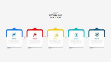 Five Step Infographic design element template for presentation. info graphic illustration. process diagram and presentations step, banner, flow chart, 5 option template. vector