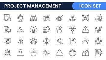 Project Management web icons in line style. Outline icon collection related to Schedule, human resource, management, development, planning, and more. vector