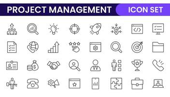 Project Management web icons in line style. Outline icon collection related to Schedule, human resource, management, development, planning, and more. vector
