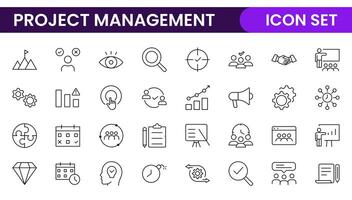 Project Management web icons in line style. Outline icon collection related to Schedule, human resource, management, development, planning, and more. vector