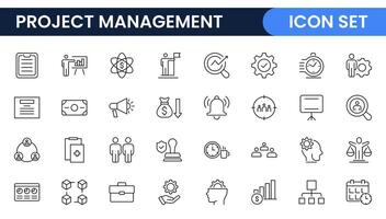 Project Management web icons in line style. Outline icon collection related to Schedule, human resource, management, development, planning, and more. vector