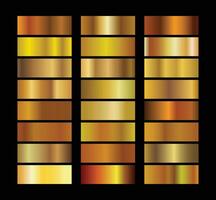 Gold Metallic, bronze, silver, chrome, copper metal foil texture gradient template. golden swatch set. Metallic gold gradient illustration gradation for background vector