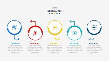 Five Step Infographic design element template for presentation. info graphic illustration. process diagram and presentations step, banner, flow chart, 5 option template. vector