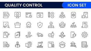 Quality Control line icon set. Included the icons as inspect, QA, qualify, quality control, check, verify, and more. vector