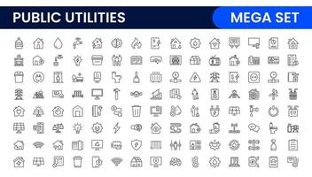 Public utilities linear signed icon collection. Signed thin line icons collection. Set of public utilities simple outline icons. vector