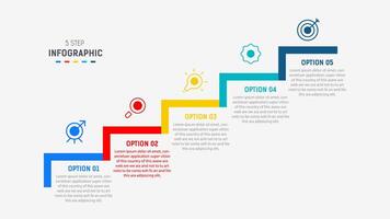 Five Step Infographic design element template for presentation. info graphic illustration. process diagram and presentations step, banner, flow chart, 5 option template. vector