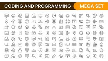 Programming coding set of web icons in line style. Software development icons for web and mobile app. Code, api, programmer, developer, information technology, coder and more. vector