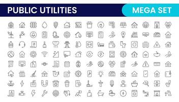 Public utilities linear signed icon collection. Signed thin line icons collection. Set of public utilities simple outline icons. vector