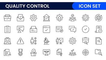 Quality Control line icon set. Included the icons as inspect, QA, qualify, quality control, check, verify, and more. vector