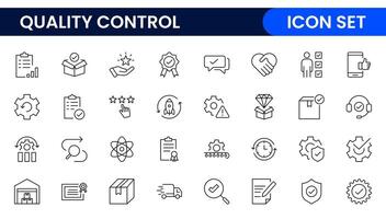 Quality Control line icon set. Included the icons as inspect, QA, qualify, quality control, check, verify, and more. vector