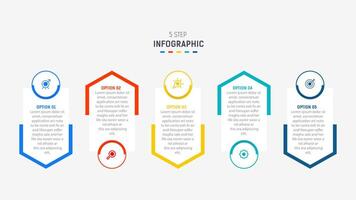 Five Step Infographic design element template for presentation. info graphic illustration. process diagram and presentations step, banner, flow chart, 5 option template. vector