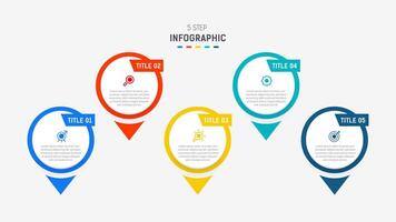 Five Step Infographic design element template for presentation. info graphic illustration. process diagram and presentations step, banner, flow chart, 5 option template. vector