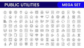 Public utilities linear signed icon collection. Signed thin line icons collection. Set of public utilities simple outline icons. vector