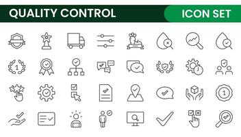 Quality Control line icon set. Included the icons as inspect, QA, qualify, quality control, check, verify, and more. vector