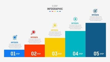 Five Step Infographic design element template for presentation. info graphic illustration. process diagram and presentations step, banner, flow chart, 5 option template. vector