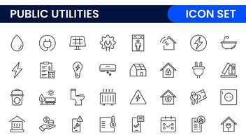 Public utilities linear signed icon collection. Signed thin line icons collection. Set of public utilities simple outline icons. vector