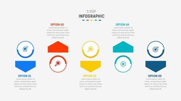 Five Step Infographic design element template for presentation. info graphic illustration. process diagram and presentations step, banner, flow chart, 5 option template. vector