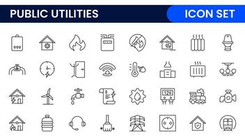 Public utilities linear signed icon collection. Signed thin line icons collection. Set of public utilities simple outline icons. vector