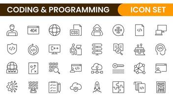 Programming coding set of web icons in line style. Software development icons for web and mobile app. Code, api, programmer, developer, information technology, coder and more. vector