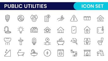 Public utilities linear signed icon collection. Signed thin line icons collection. Set of public utilities simple outline icons. vector