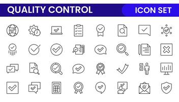 Quality Control line icon set. Included the icons as inspect, QA, qualify, quality control, check, verify, and more. vector