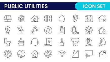 Public utilities linear signed icon collection. Signed thin line icons collection. Set of public utilities simple outline icons. vector