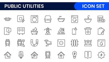 Public utilities linear signed icon collection. Signed thin line icons collection. Set of public utilities simple outline icons. vector