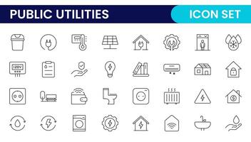 Public utilities linear signed icon collection. Signed thin line icons collection. Set of public utilities simple outline icons. vector