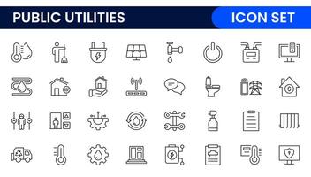 Public utilities linear signed icon collection. Signed thin line icons collection. Set of public utilities simple outline icons. vector