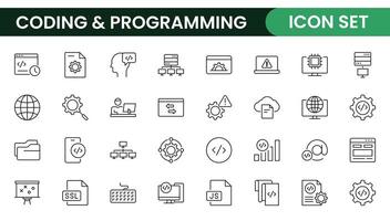 Programming coding set of web icons in line style. Software development icons for web and mobile app. Code, api, programmer, developer, information technology, coder and more. vector