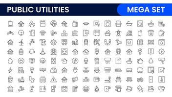 Public utilities linear signed icon collection. Signed thin line icons collection. Set of public utilities simple outline icons. vector