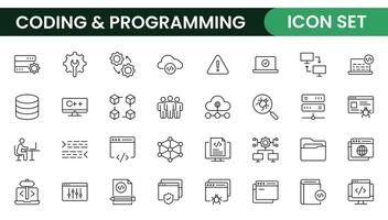 Programming coding set of web icons in line style. Software development icons for web and mobile app. Code, api, programmer, developer, information technology, coder and more. vector