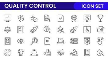 Quality Control line icon set. Included the icons as inspect, QA, qualify, quality control, check, verify, and more. vector