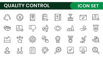 Quality Control line icon set. Included the icons as inspect, QA, qualify, quality control, check, verify, and more. vector