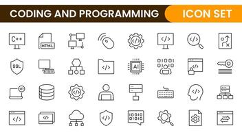 Programming coding set of web icons in line style. Software development icons for web and mobile app. Code, api, programmer, developer, information technology, coder and more. vector