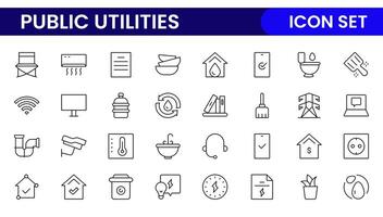 Public utilities linear signed icon collection. Signed thin line icons collection. Set of public utilities simple outline icons. vector