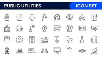 Public utilities linear signed icon collection. Signed thin line icons collection. Set of public utilities simple outline icons. vector